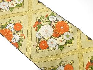 アンティーク　菱に菊尽くし模様織り出し袋帯(着用可)